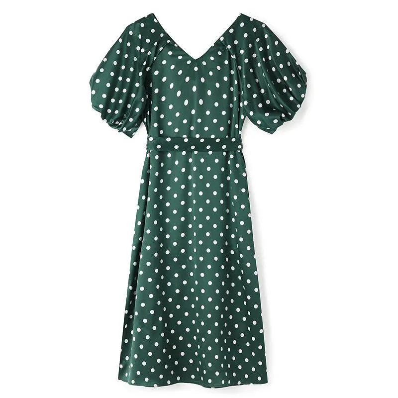 19 Momme Pure Silk Polka Dots Mid-Calf Dress