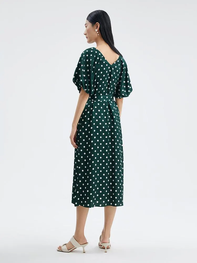19 Momme Pure Silk Polka Dots Mid-Calf Dress