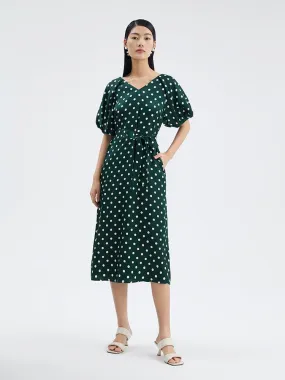 19 Momme Pure Silk Polka Dots Mid-Calf Dress