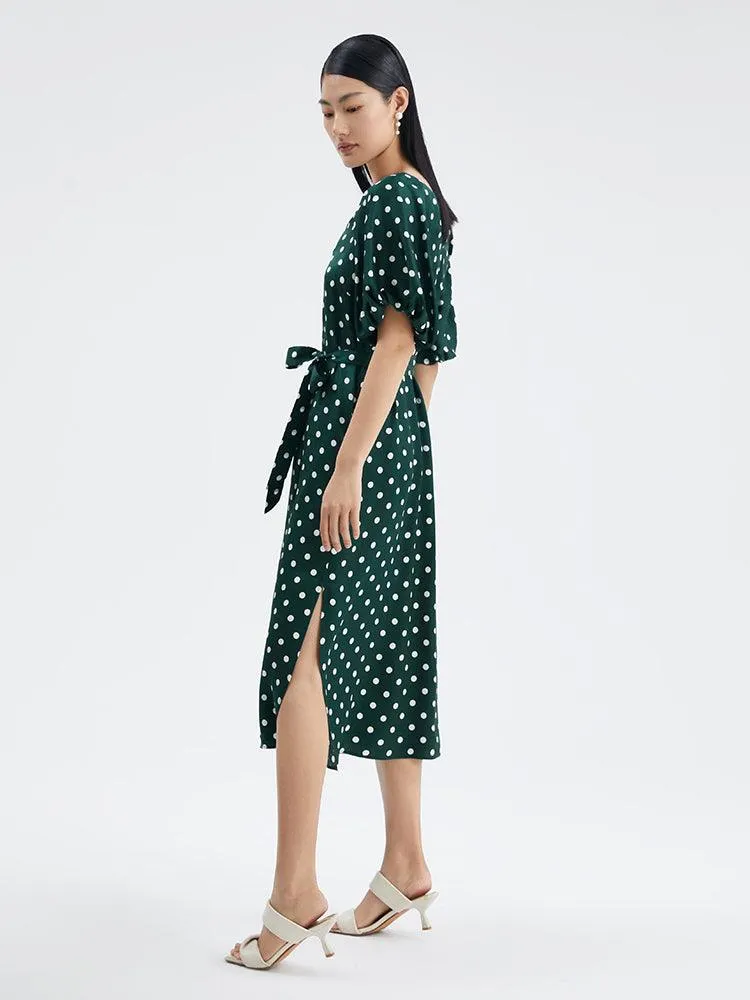 19 Momme Pure Silk Polka Dots Mid-Calf Dress