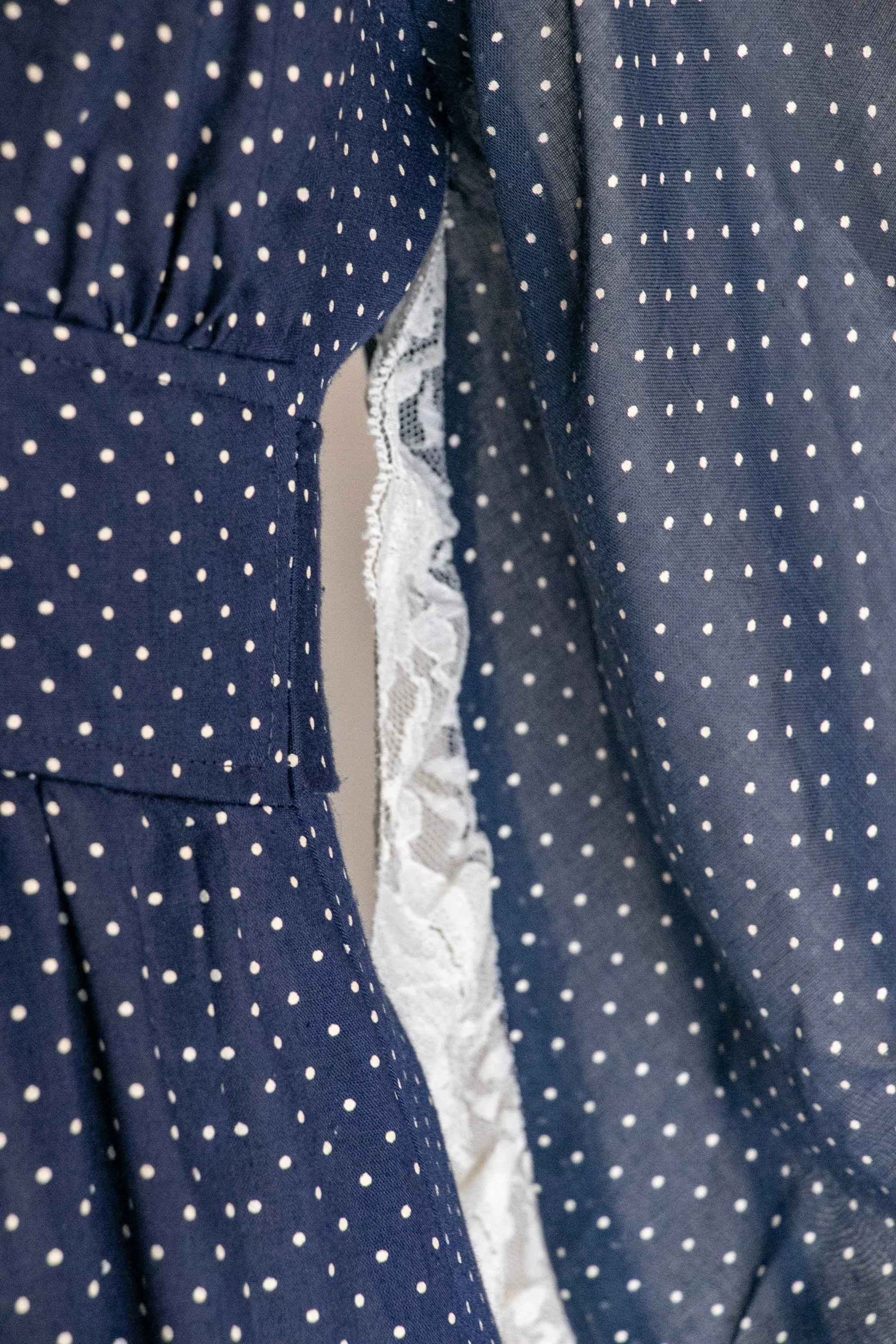1970s Dress Polka Dot Poet Sleeve Maxi Gown M/L