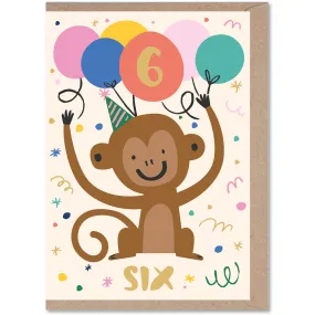 6 Monkey Age Greetings Card by Rumble Cards