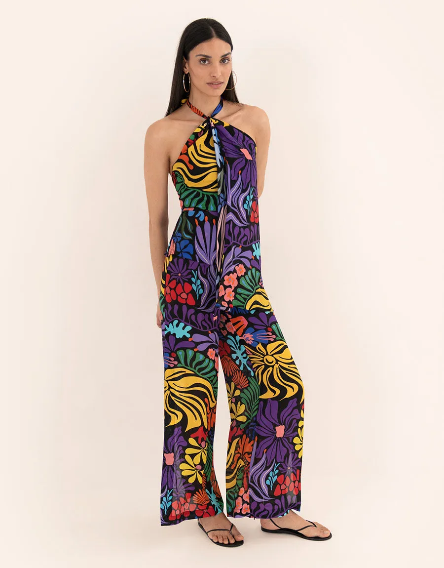 Amaris Crepe Halter Top - Sea Sunbath Black