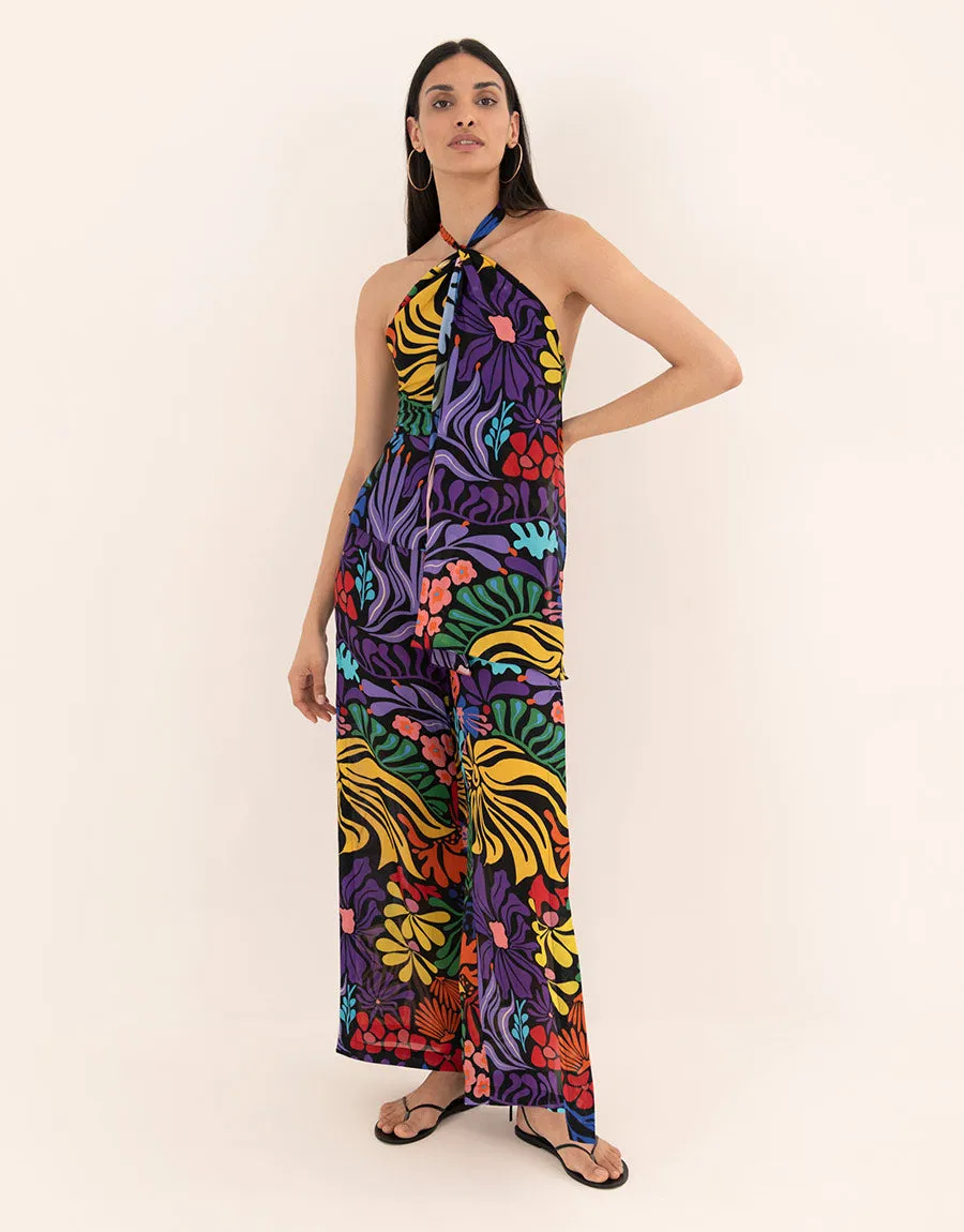Amaris Crepe Halter Top - Sea Sunbath Black