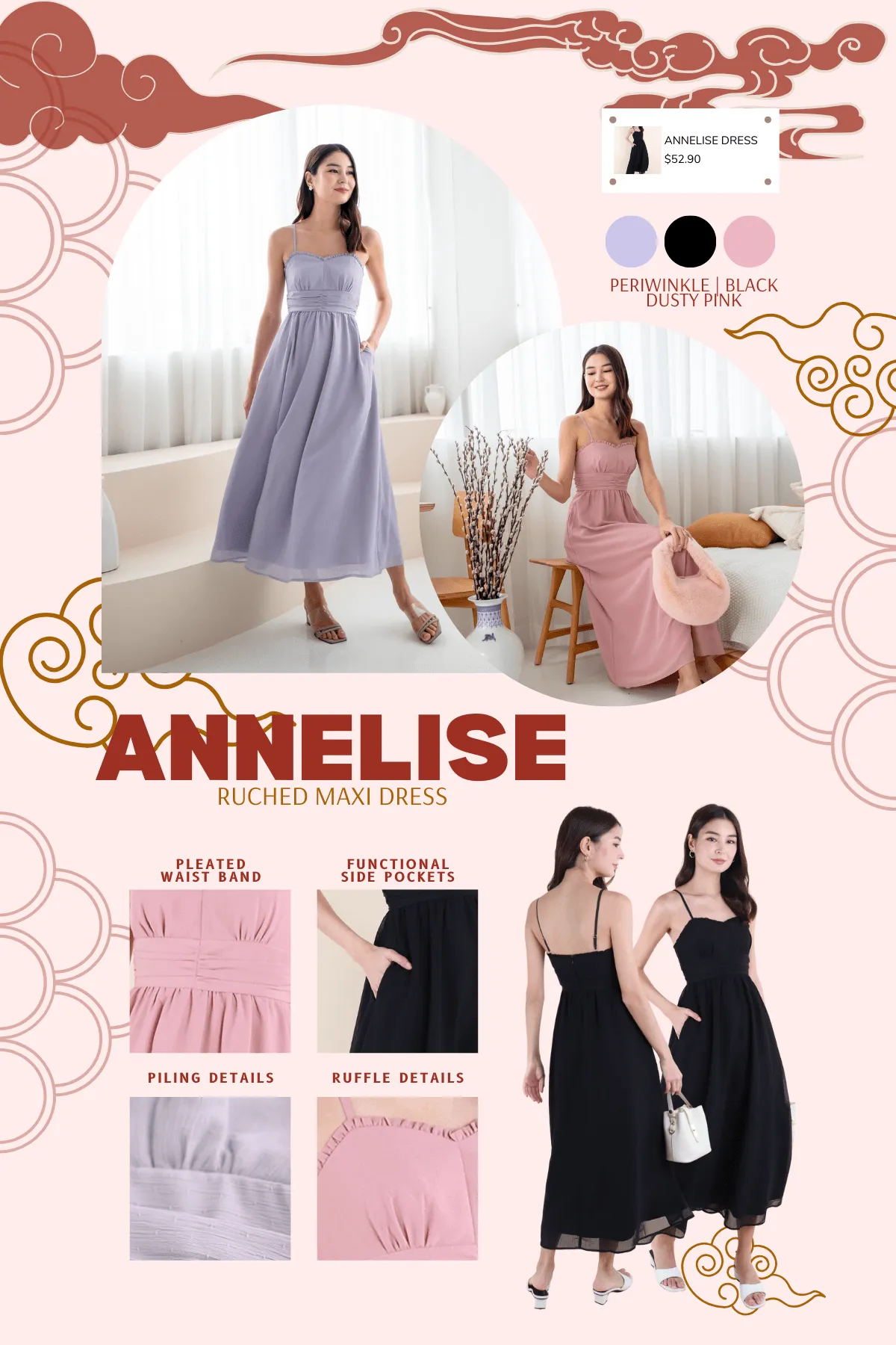 ANNELISE RUCHED MAXI DRESS IN PERIWINKLE
