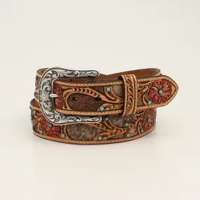 Ariat Women's Calf Hair Underlay Red Flower Belt