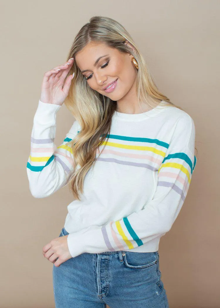 BB Dakota Like A Rainbow Striped Crewneck Sweater-***FINAL SALE***