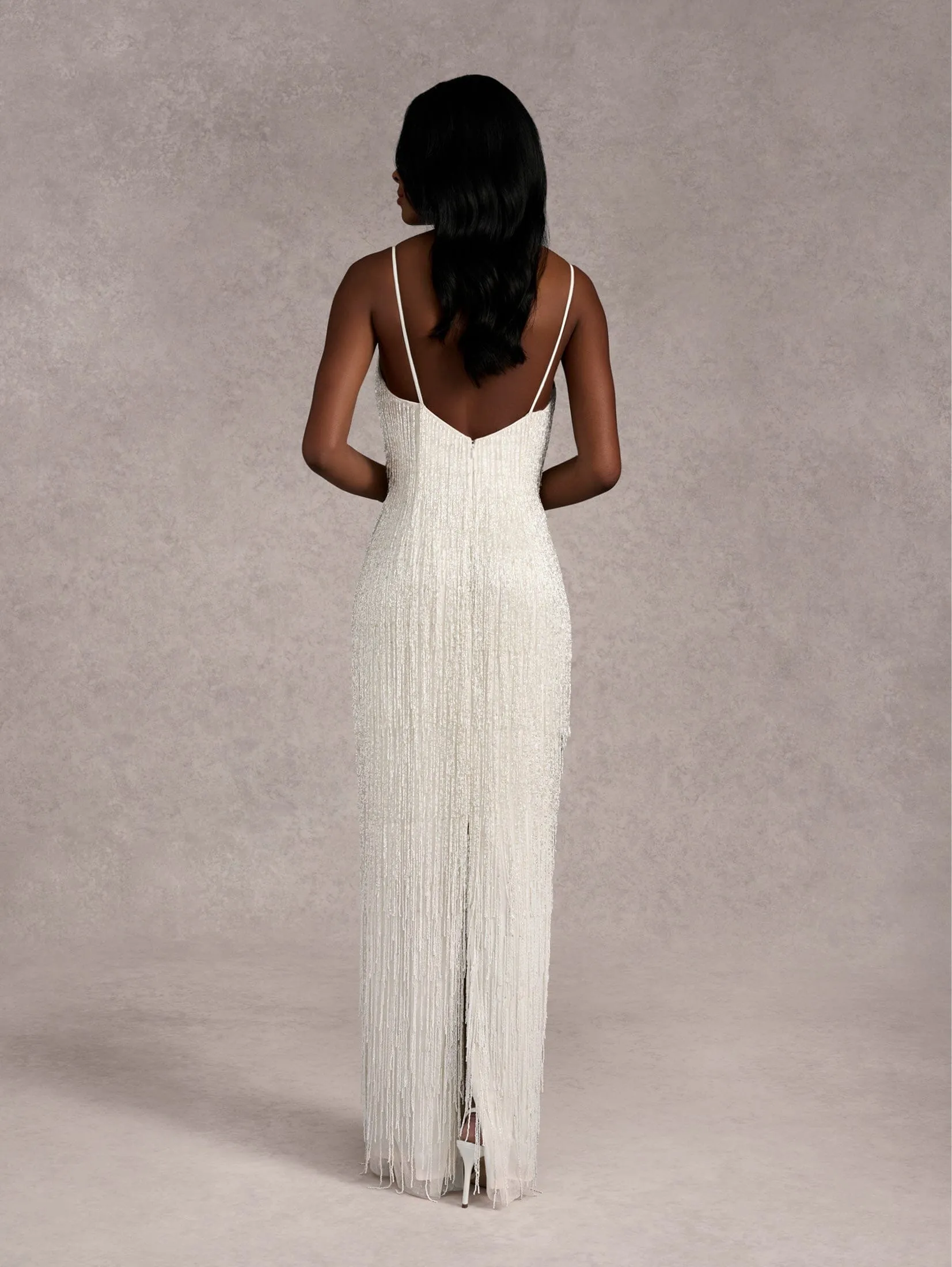 Beaded Fringe Bridal Gown by Adrianna Papell 40415