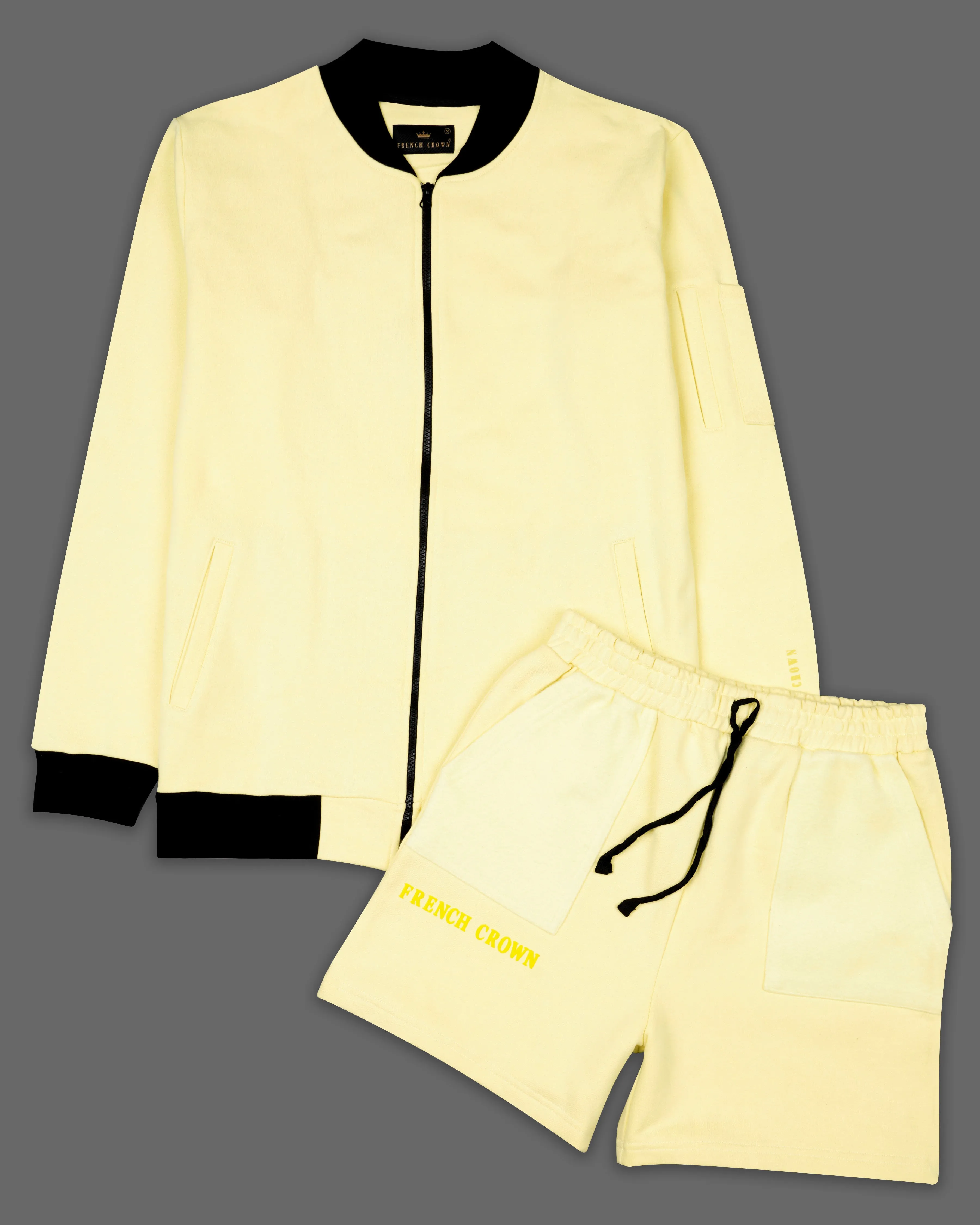 Beeswax Yellow Premium Cotton Bomber Jacket with Shorts Co-ord Sets