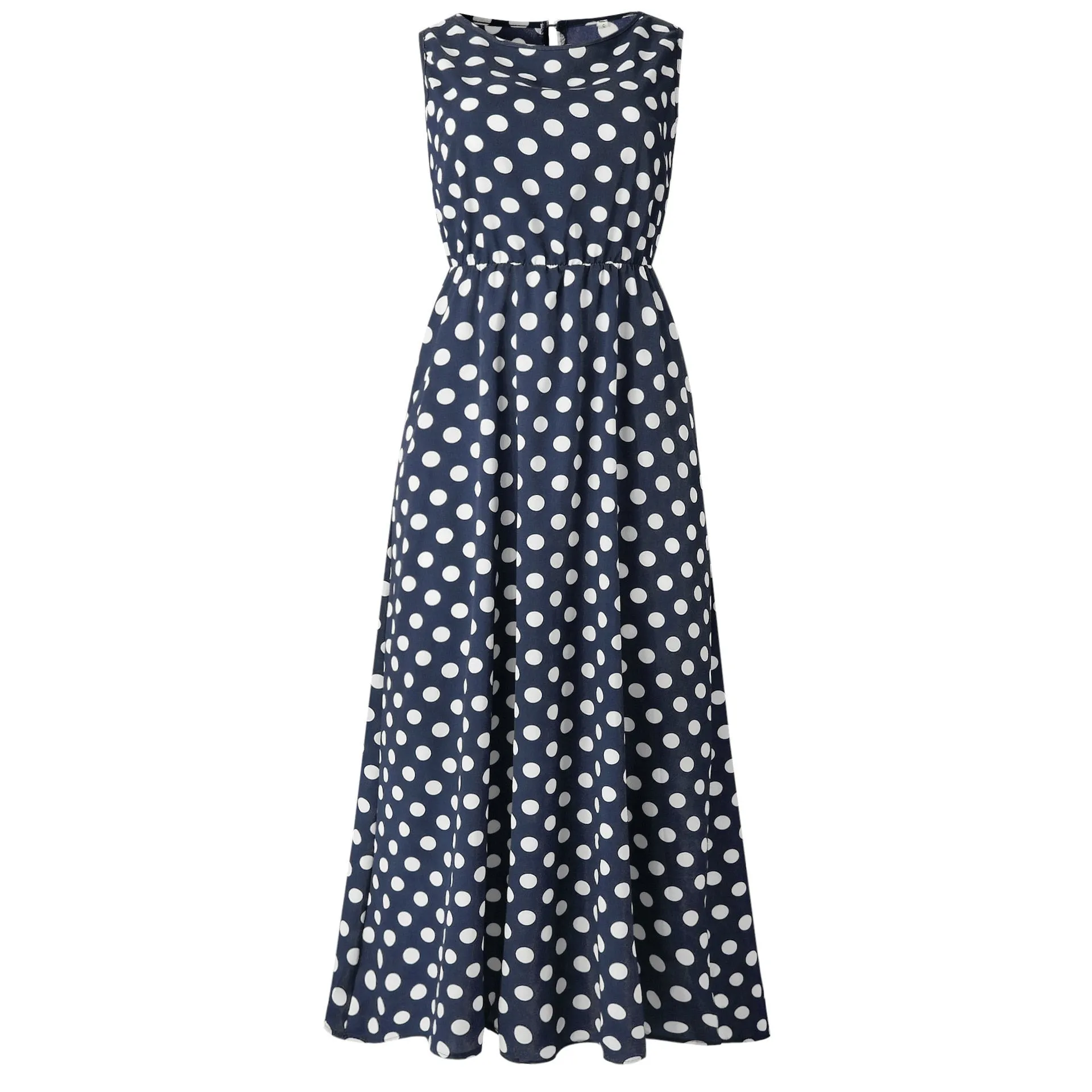 BerriesJam - 2024 Sleeveless Yellow Polka Dot A Line Maxi Dress