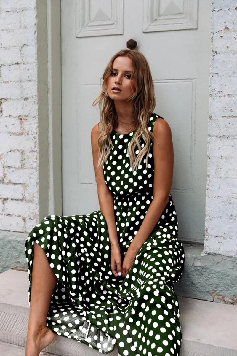 BerriesJam - 2024 Sleeveless Yellow Polka Dot A Line Maxi Dress