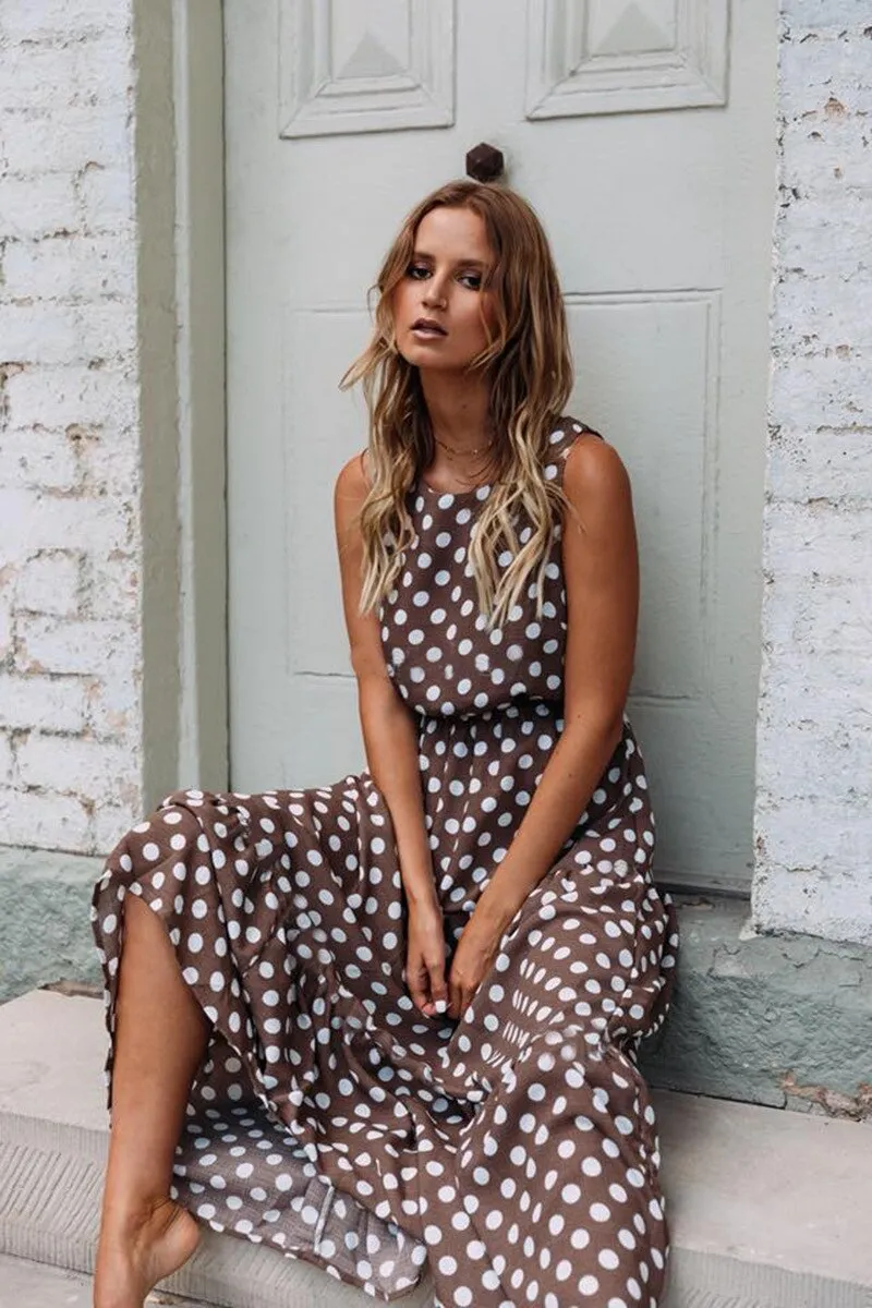 BerriesJam - 2024 Sleeveless Yellow Polka Dot A Line Maxi Dress