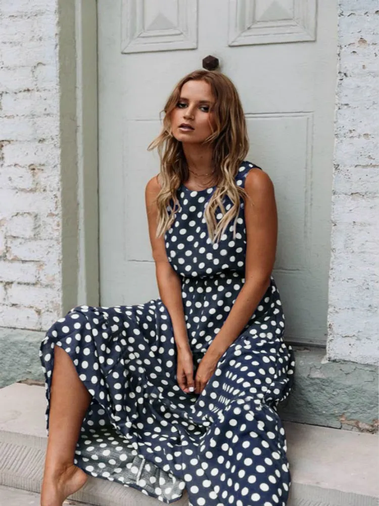 BerriesJam - 2024 Sleeveless Yellow Polka Dot A Line Maxi Dress