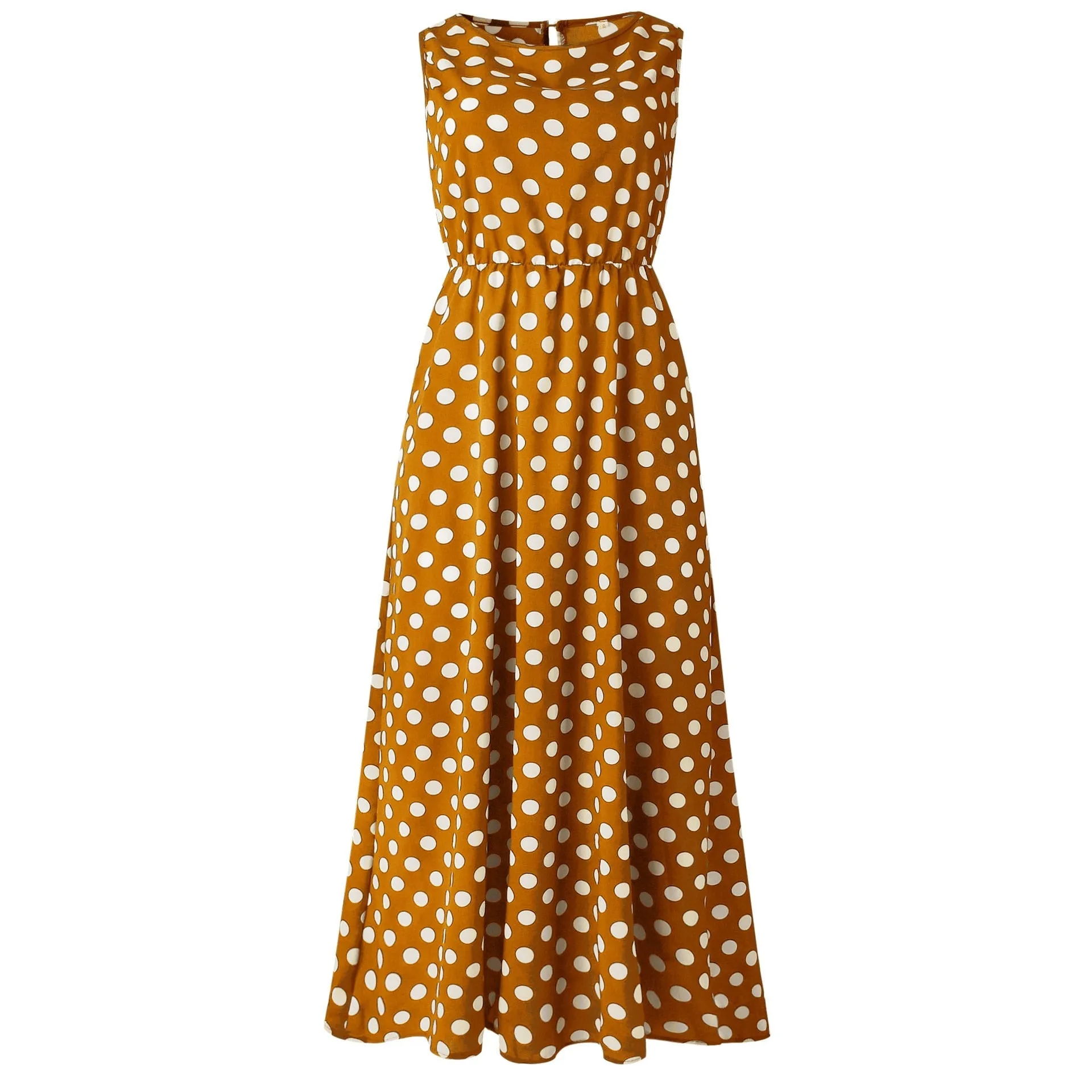 BerriesJam - 2024 Sleeveless Yellow Polka Dot A Line Maxi Dress
