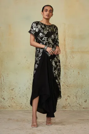 Black Embroidered Drape Skirt