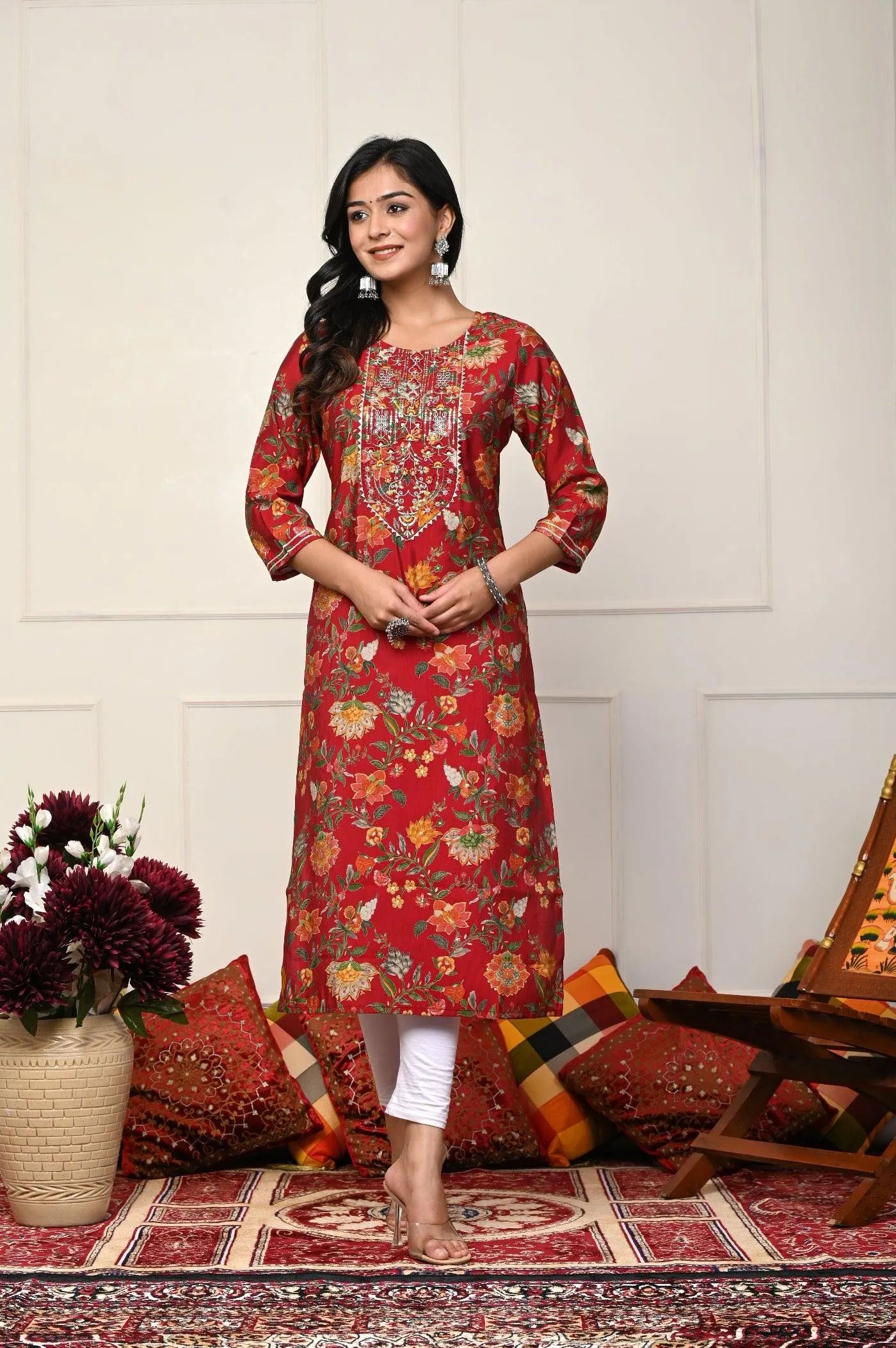 Black with Multi-Color Flower Print Kurtis