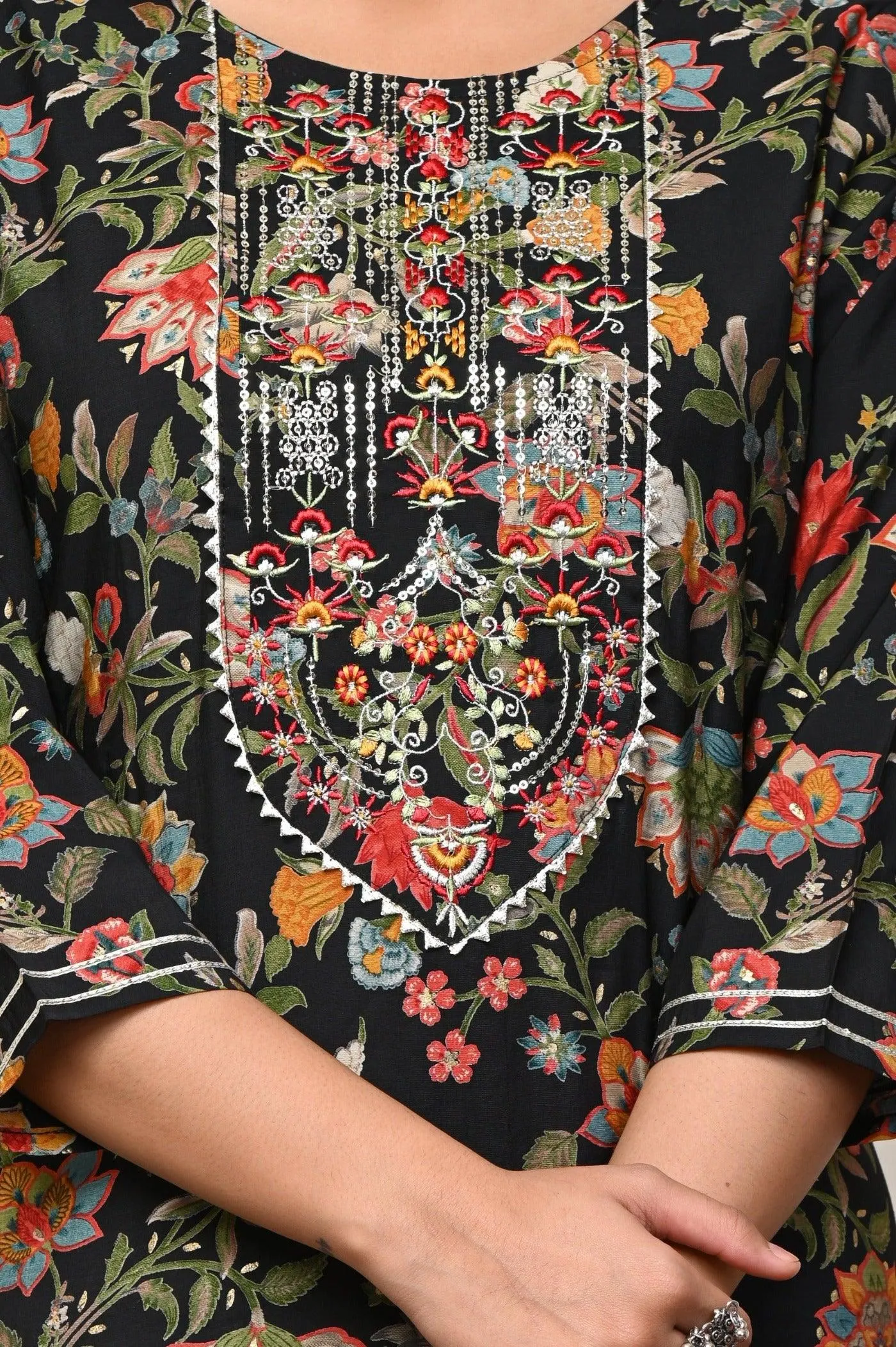 Black with Multi-Color Flower Print Kurtis