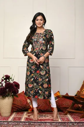 Black with Multi-Color Flower Print Kurtis