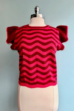 Burgundy Berry Wave Ruffle Sleeveless Sweater