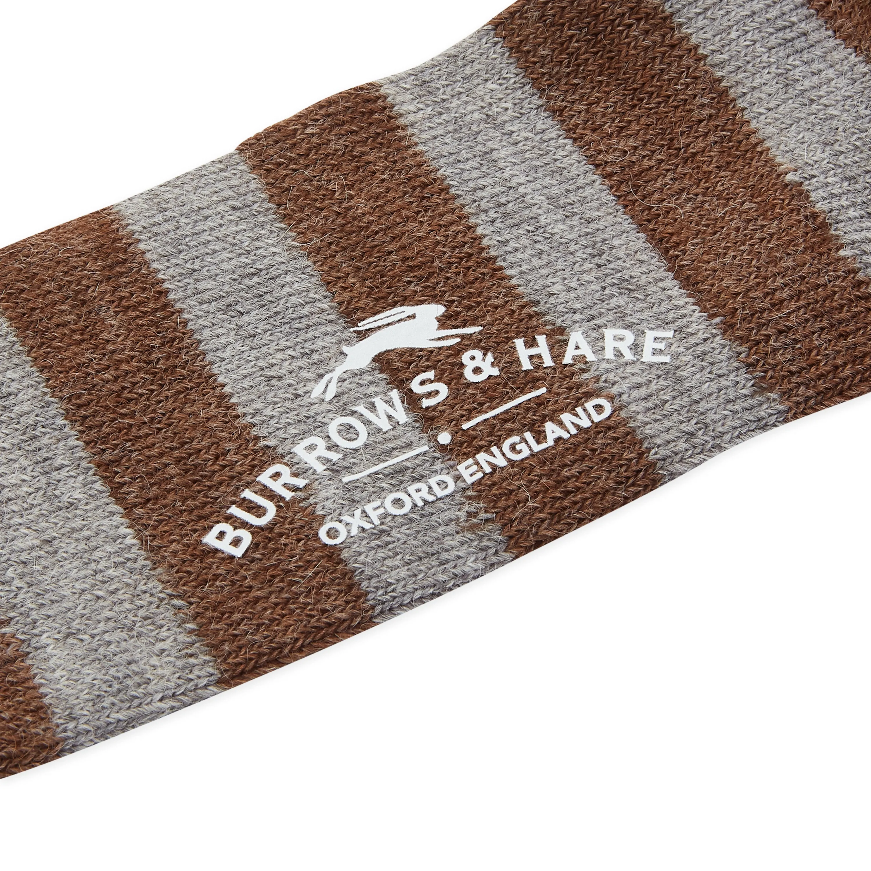 Burrows & Hare Stripe Alpaca Socks - Light Grey & Brown