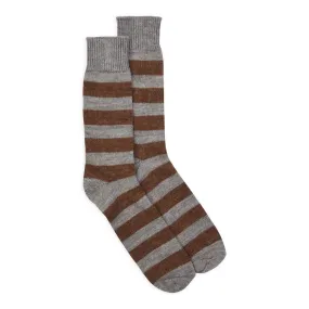Burrows & Hare Stripe Alpaca Socks - Light Grey & Brown