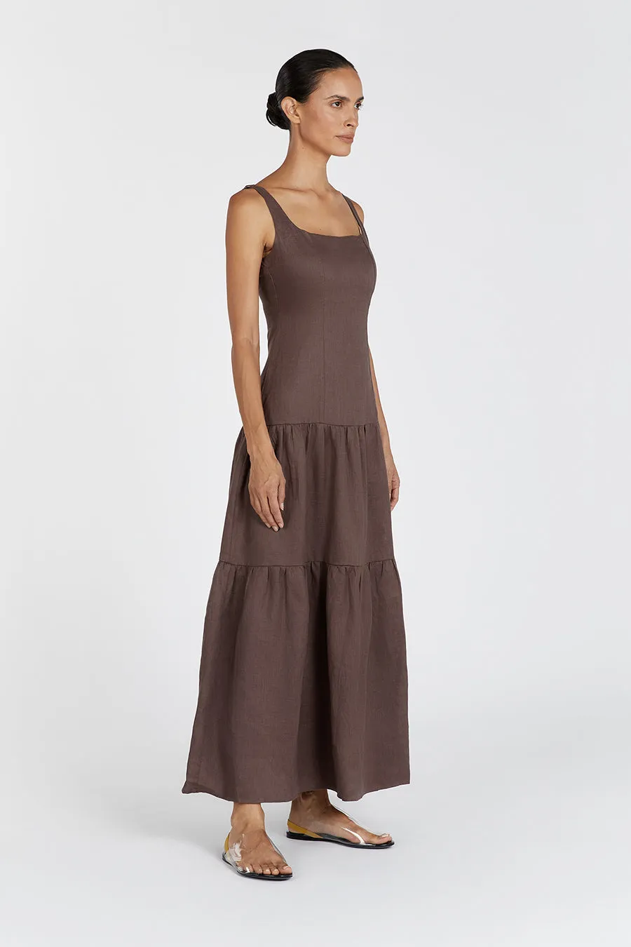 CAMILLE CHOCOLATE LINEN MAXI DRESS