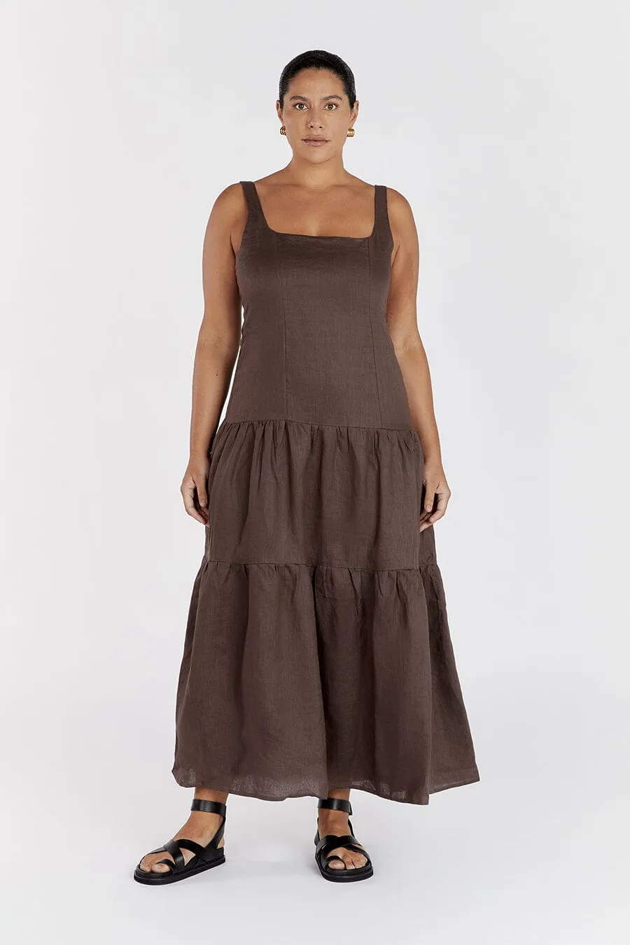 CAMILLE CHOCOLATE LINEN MAXI DRESS