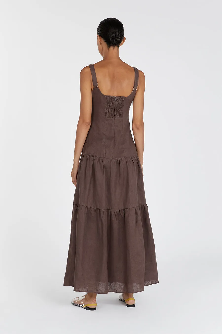 CAMILLE CHOCOLATE LINEN MAXI DRESS