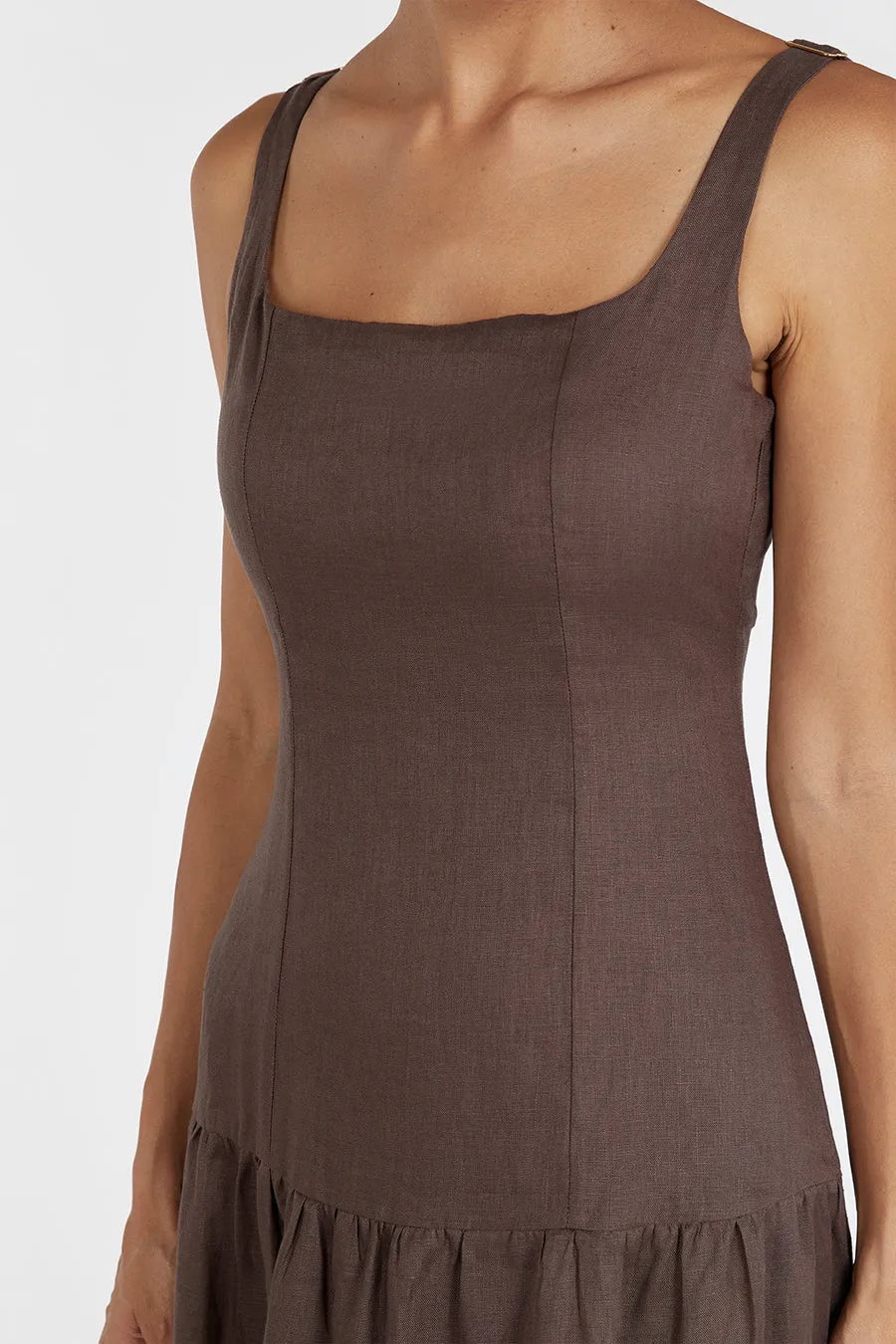 CAMILLE CHOCOLATE LINEN MAXI DRESS