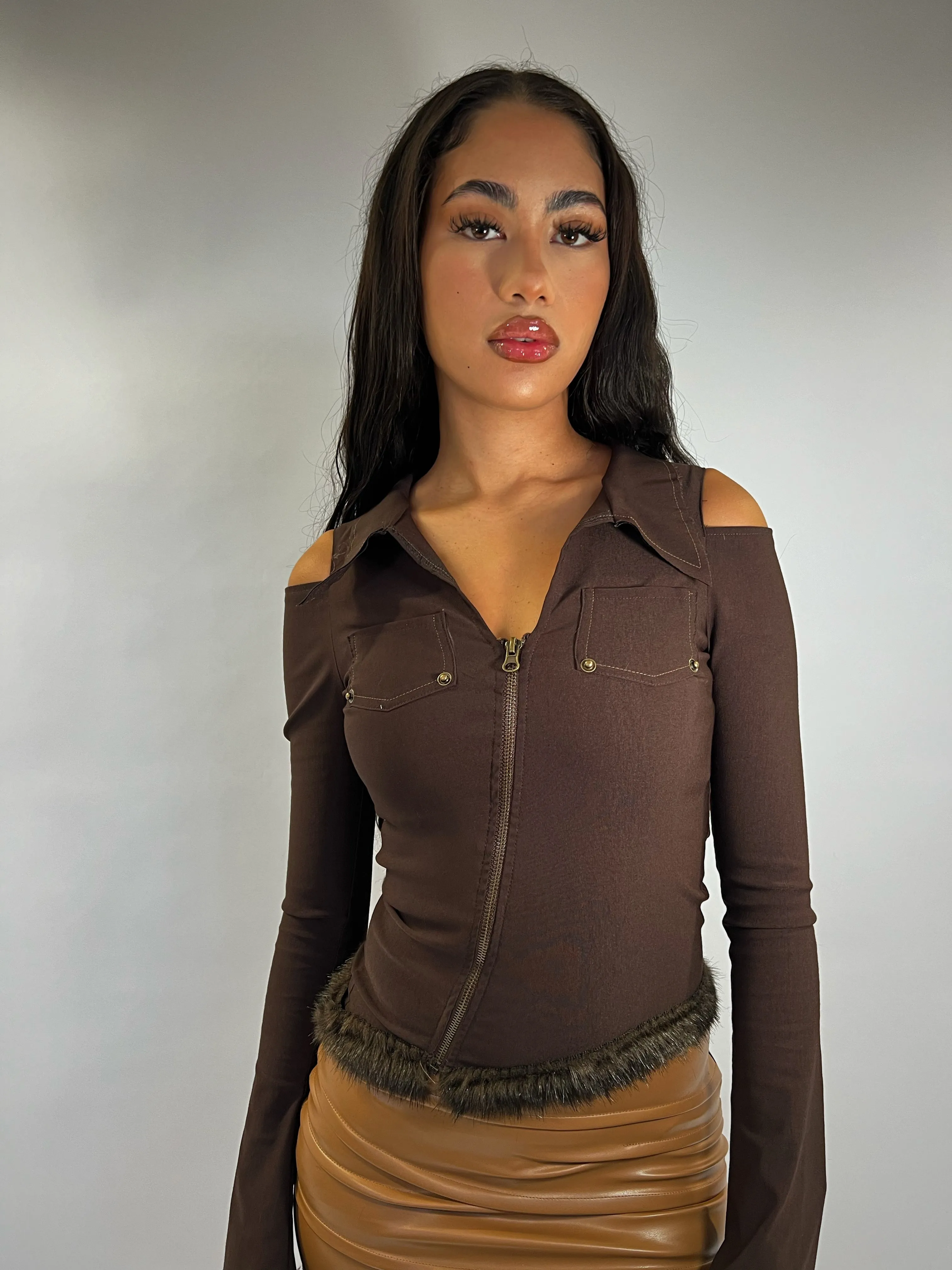 Caramel Cognac Zip Up
