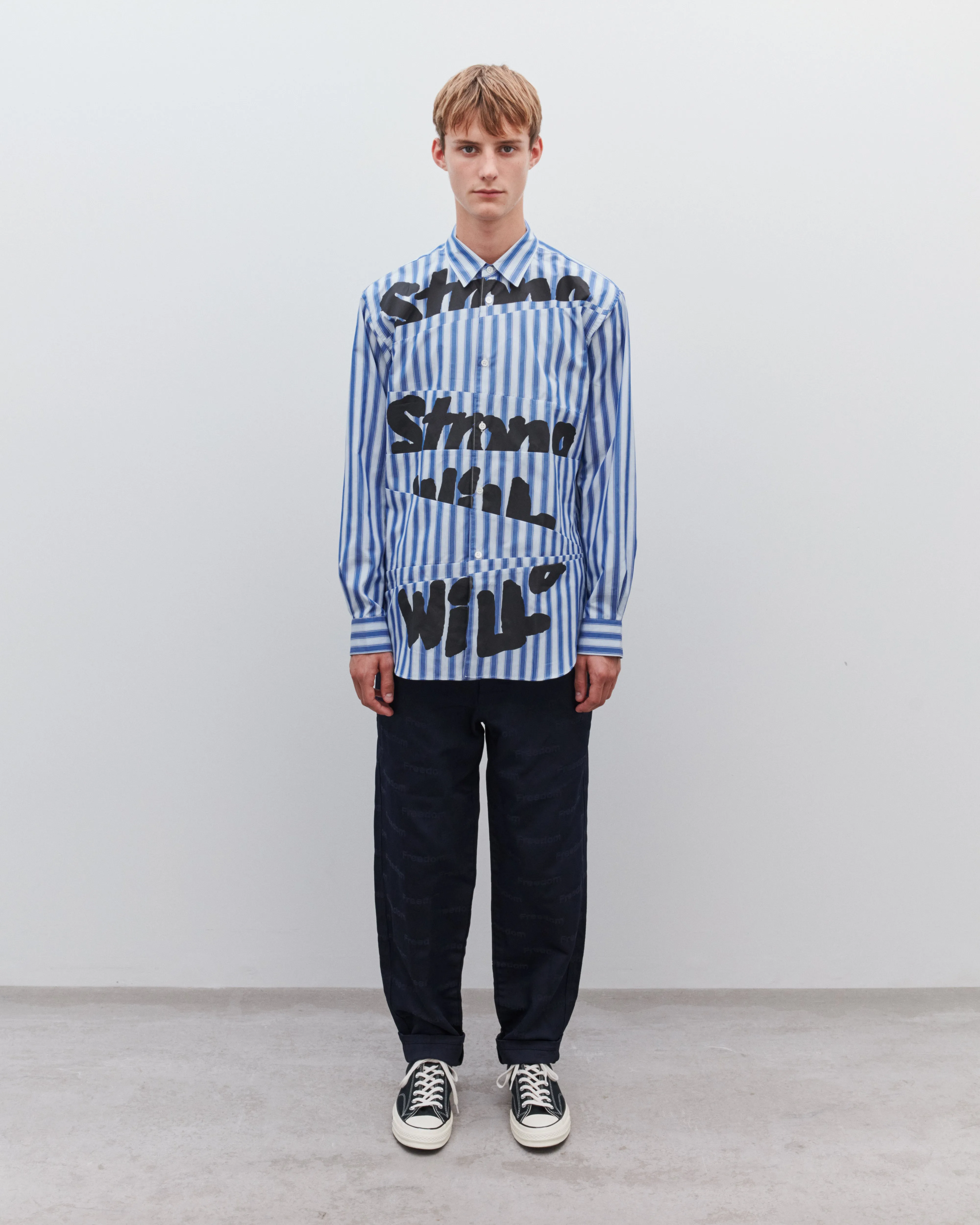 CDG Shirt - Men's Strong Will Printed Shirt - (Blue/White Stripe)