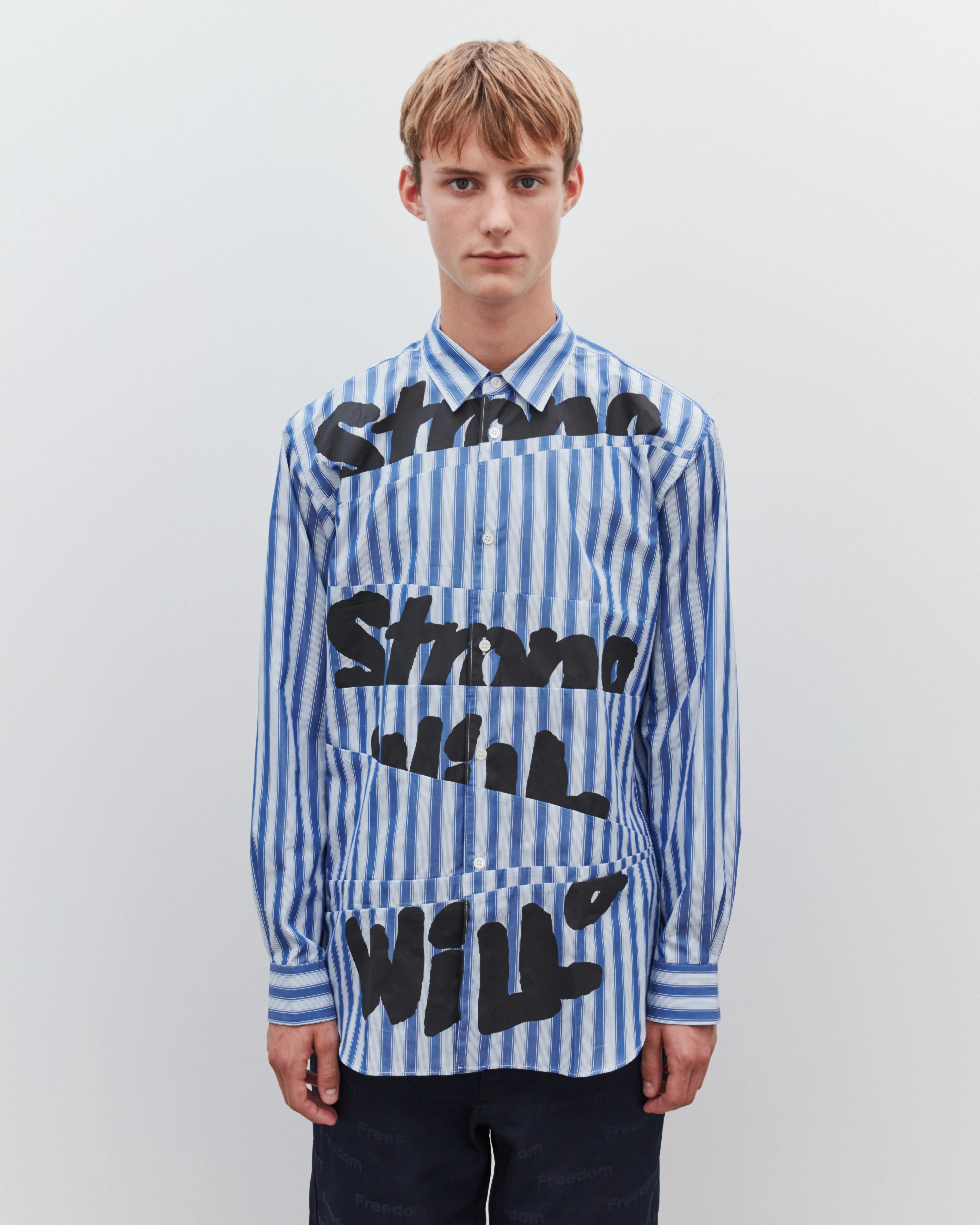 CDG Shirt - Men's Strong Will Printed Shirt - (Blue/White Stripe)