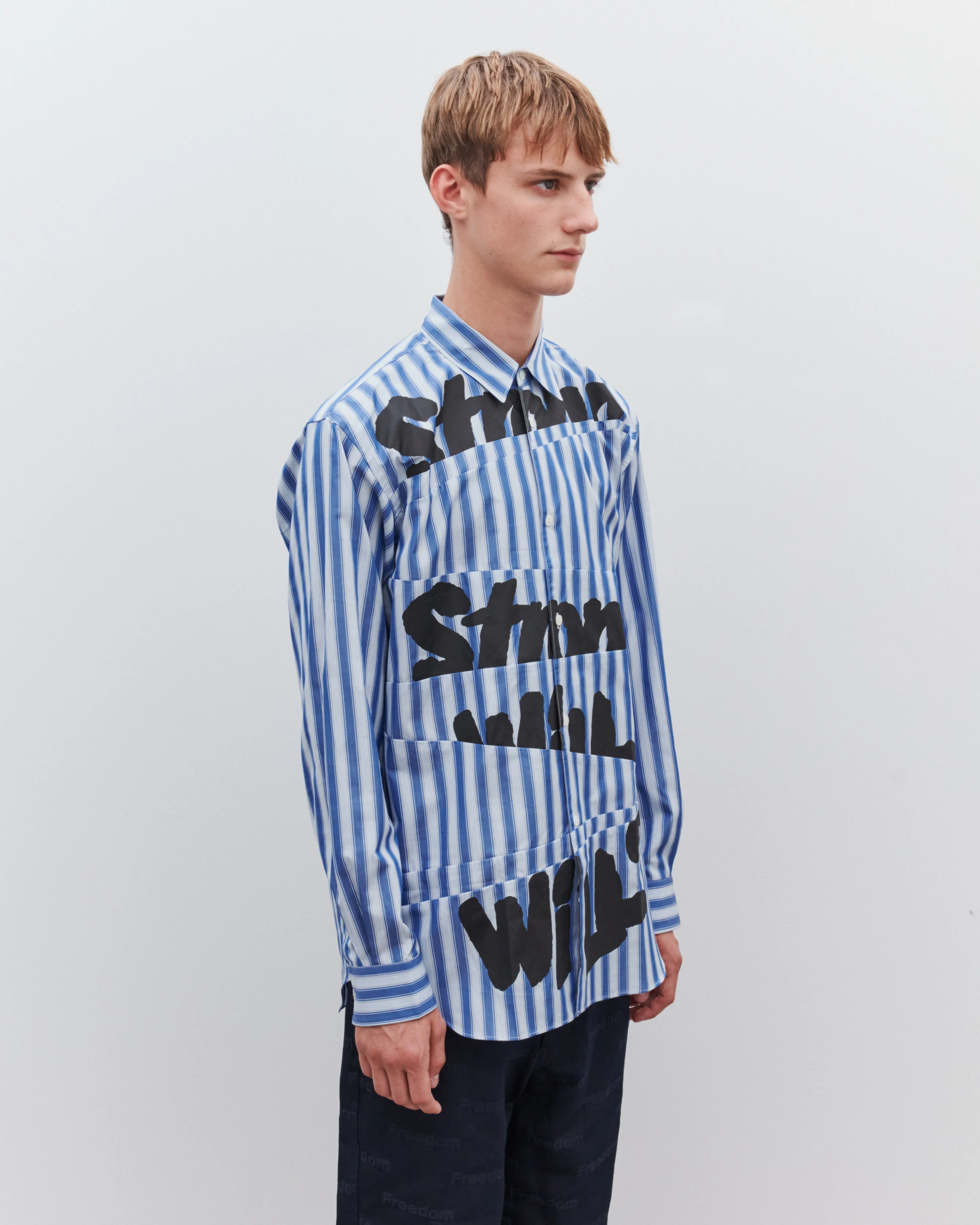CDG Shirt - Men's Strong Will Printed Shirt - (Blue/White Stripe)