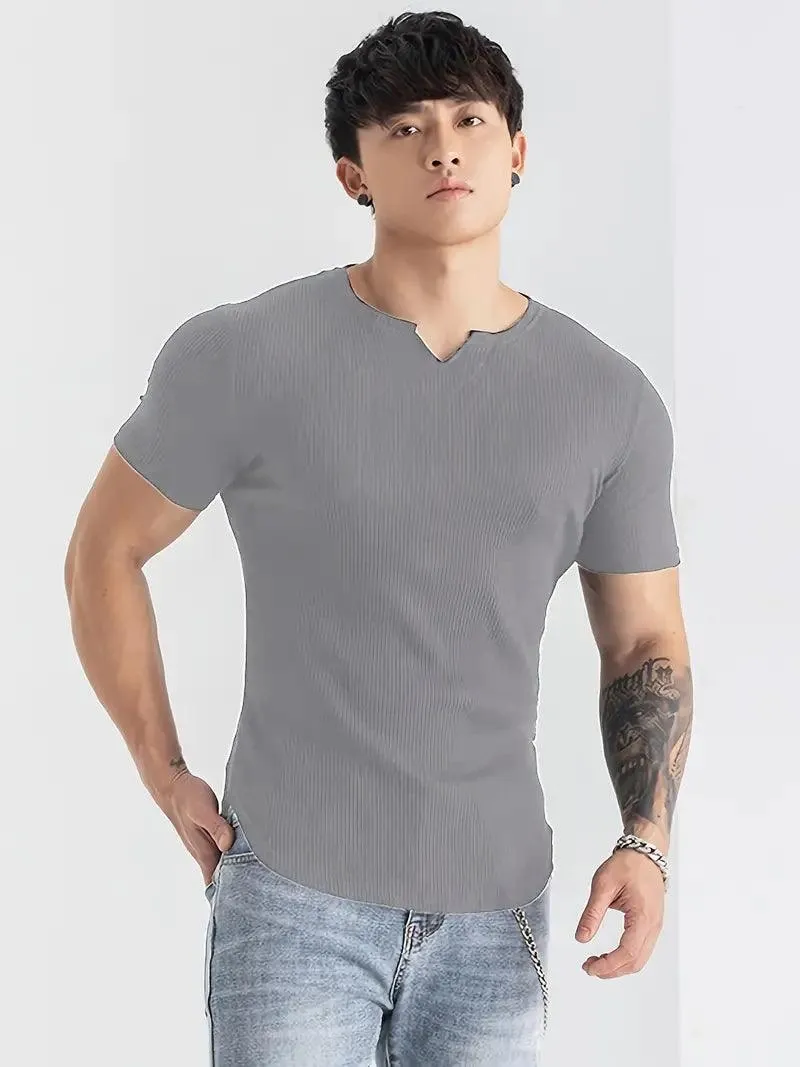 Cotton Knitted Half Sleeves T-Shirt Hazel Grey