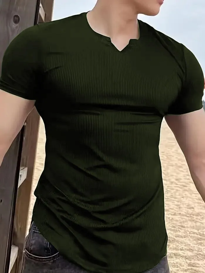 Cotton Knitted Half Sleeves T-Shirt Olive