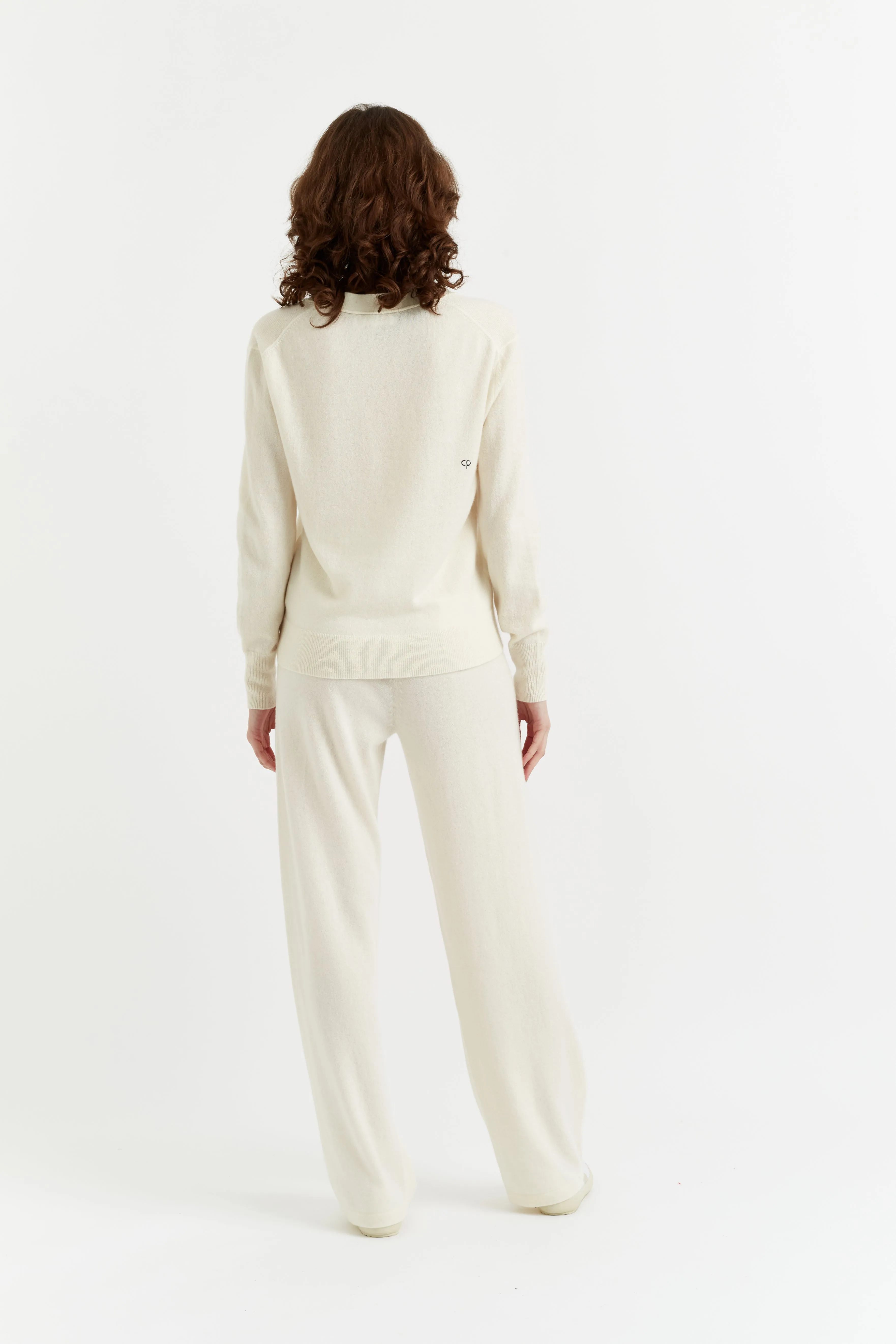 Cream Cashmere Wide-Leg Pants