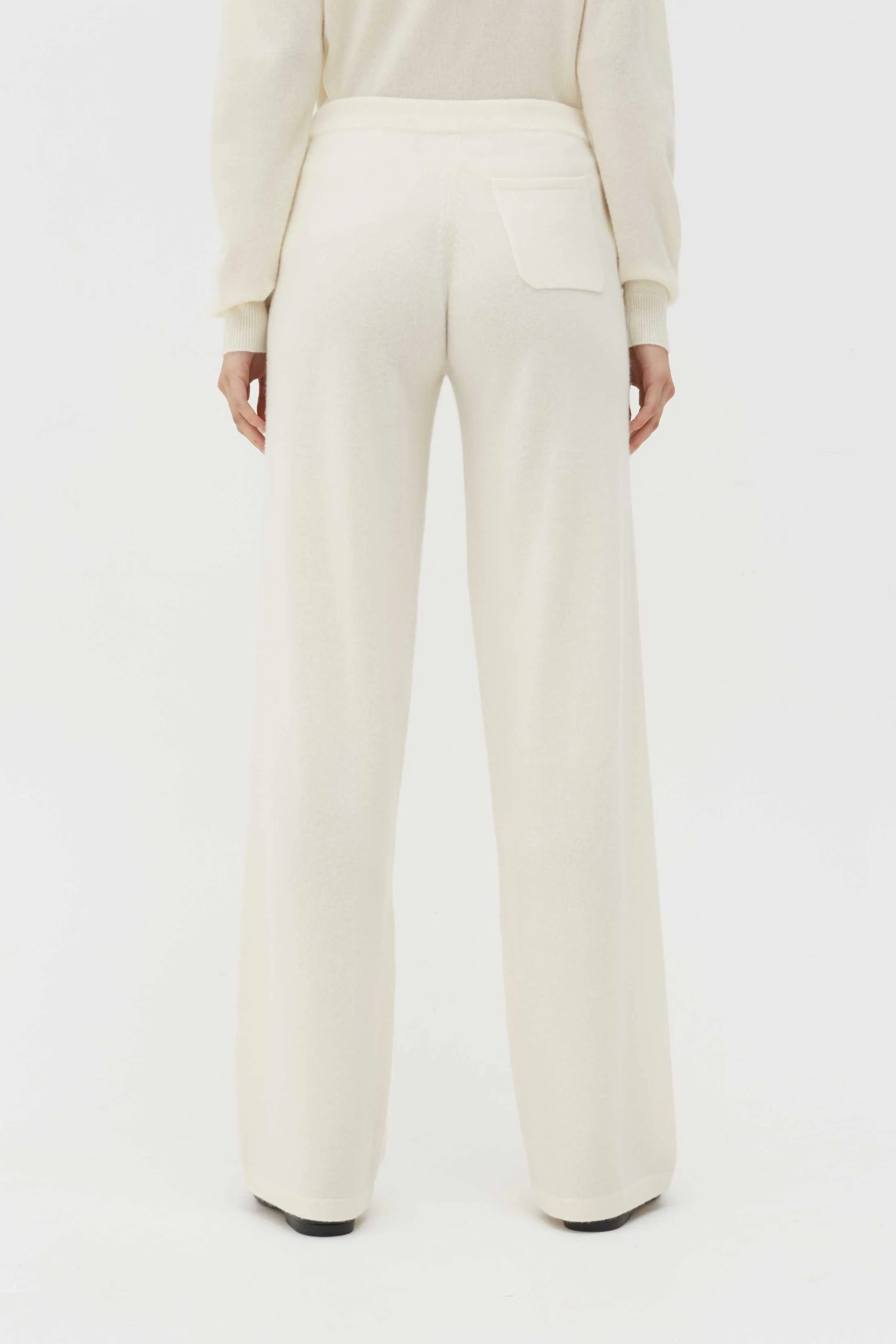 Cream Cashmere Wide-Leg Pants