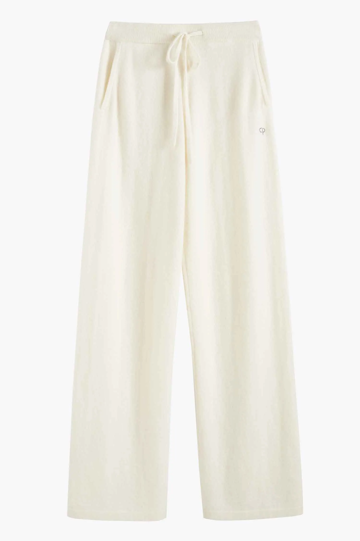 Cream Cashmere Wide-Leg Pants