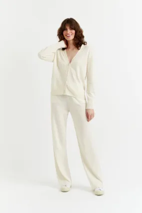 Cream Cashmere Wide-Leg Pants