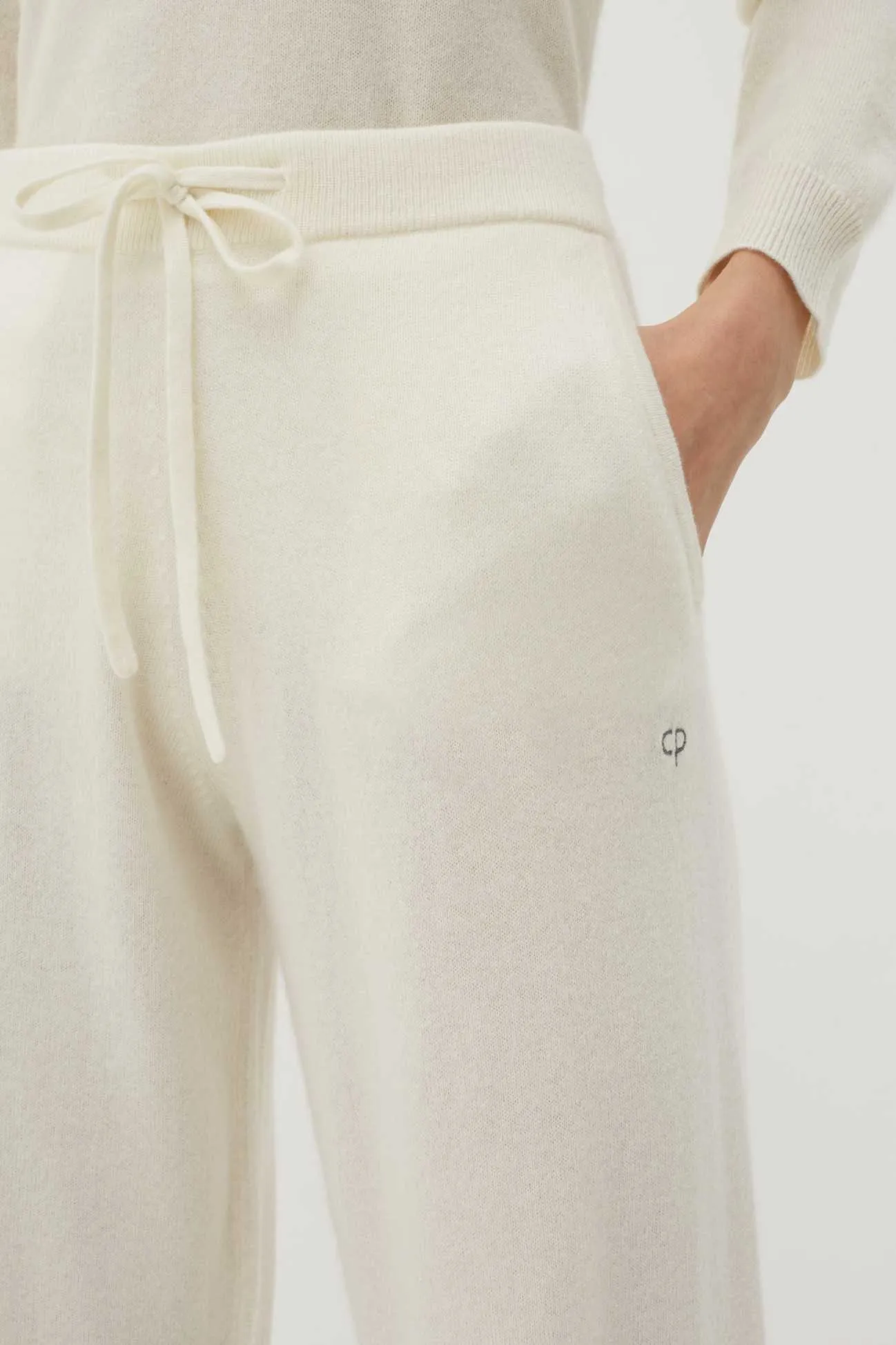 Cream Cashmere Wide-Leg Pants