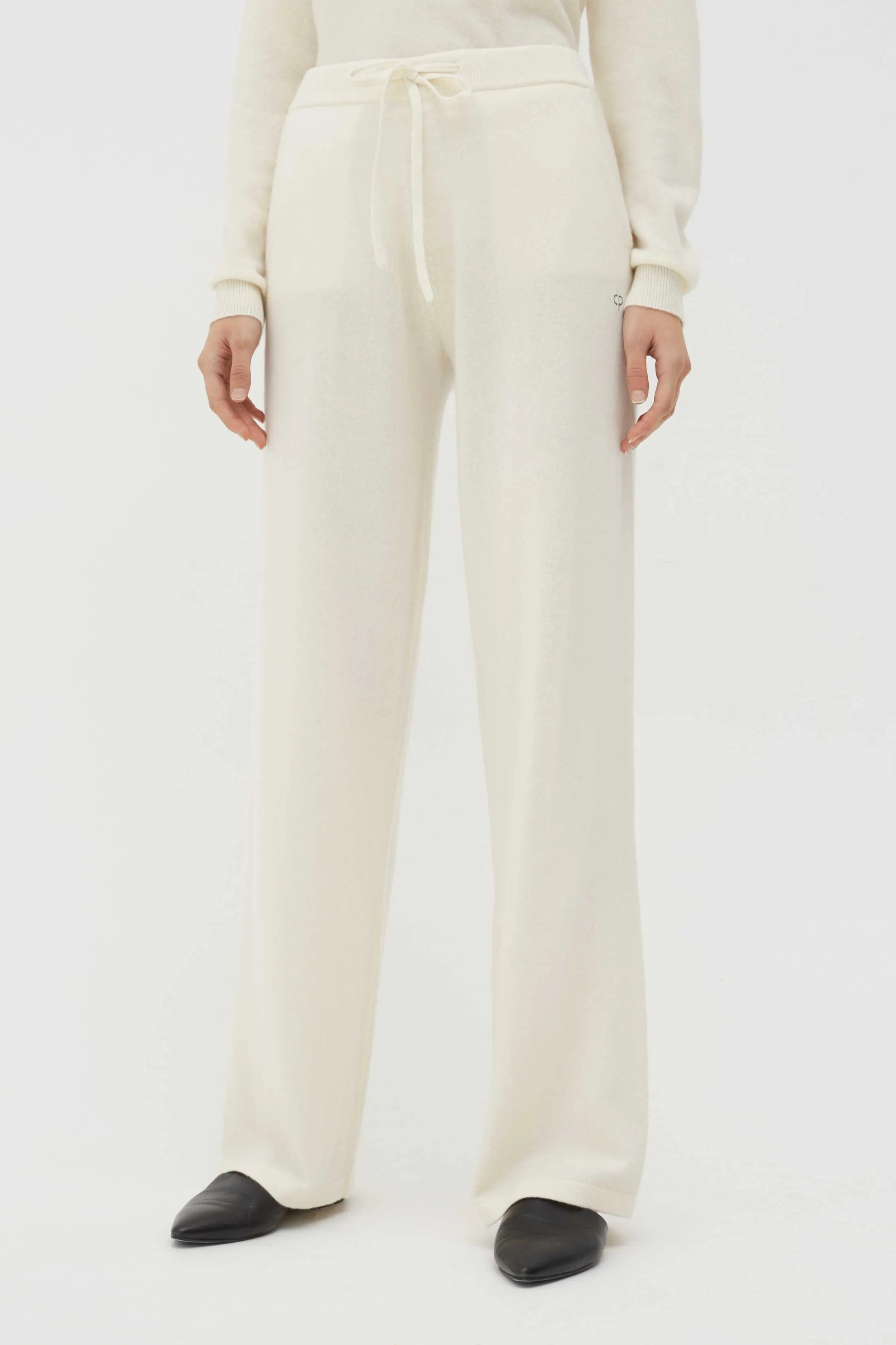 Cream Cashmere Wide-Leg Pants