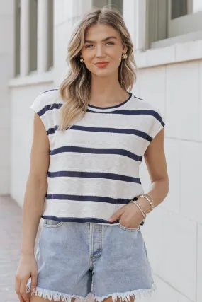 Cream Striped Cap Sleeve Sweater - FINAL SALE