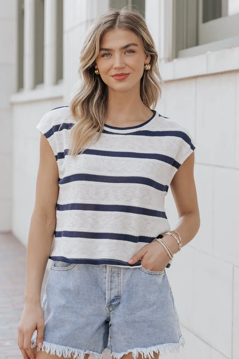 Cream Striped Cap Sleeve Sweater - FINAL SALE