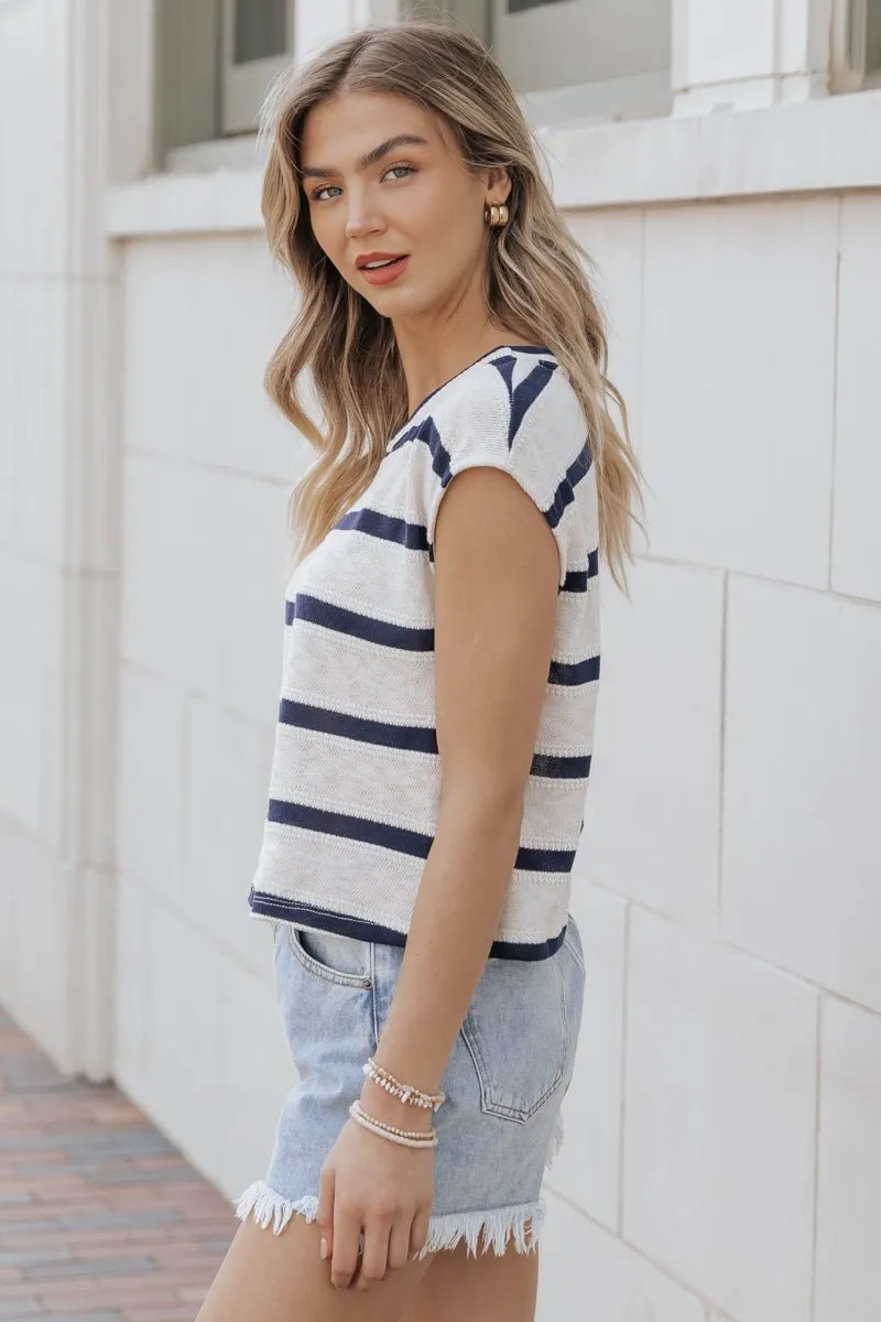 Cream Striped Cap Sleeve Sweater - FINAL SALE