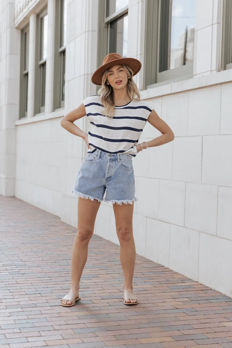 Cream Striped Cap Sleeve Sweater - FINAL SALE
