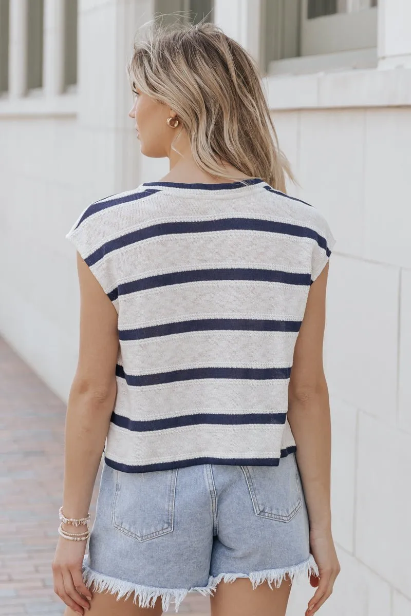 Cream Striped Cap Sleeve Sweater - FINAL SALE
