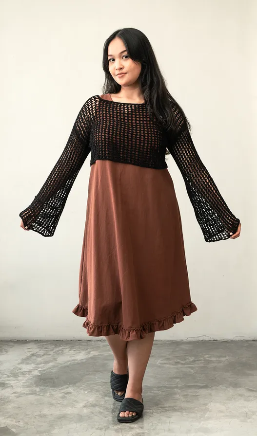 Crochet Cropped Sweater Rayon Black, 1 size