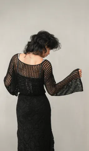 Crochet Cropped Sweater Rayon Black, 1 size