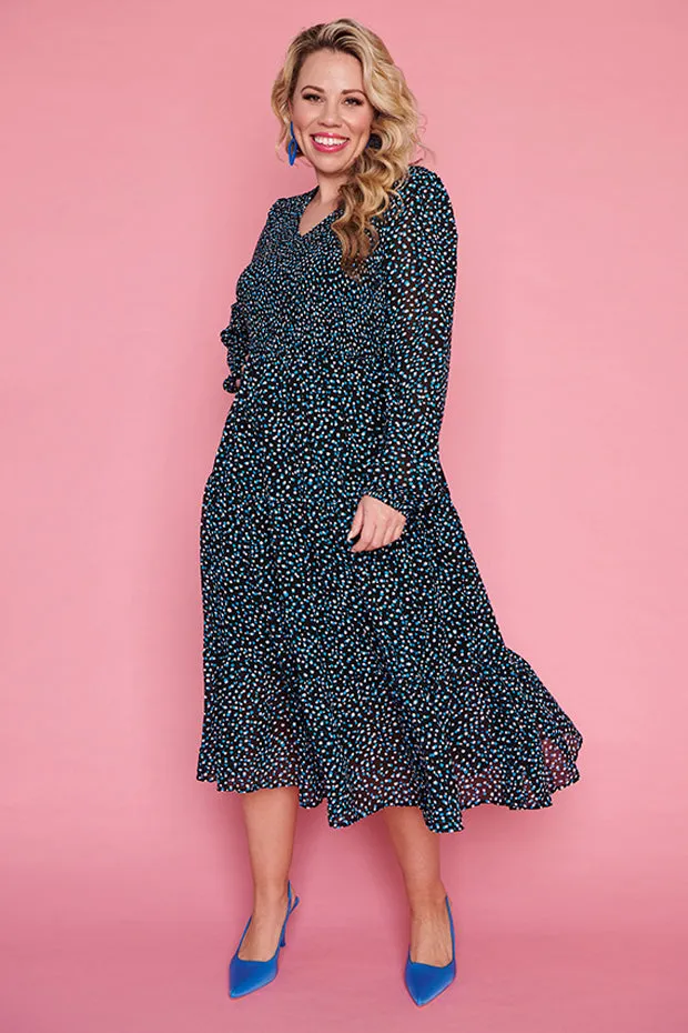 Dijon Petrol Spot Dress