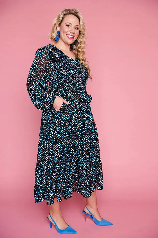 Dijon Petrol Spot Dress